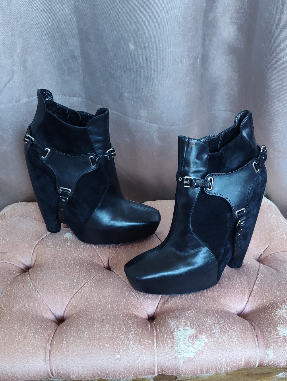 Rare Balenciaga x Nicolas Ghesquiere AW2006 Black Harness Platform Boots sz7.5/8